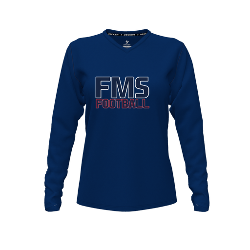 [FTLVCFNV-FYXS-LOGO2] Decker Comfort T-Shirt (Female Youth XS, Navy, V Neck, Logo 2, Long Sleeve)