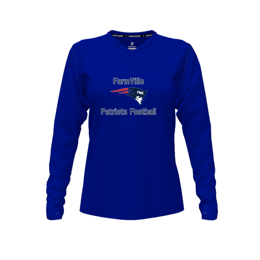 [FTLVCFRY-FYXS-LOGO1] Decker Comfort T-Shirt (Female Youth XS, Royal, V Neck, Logo 1, Long Sleeve)