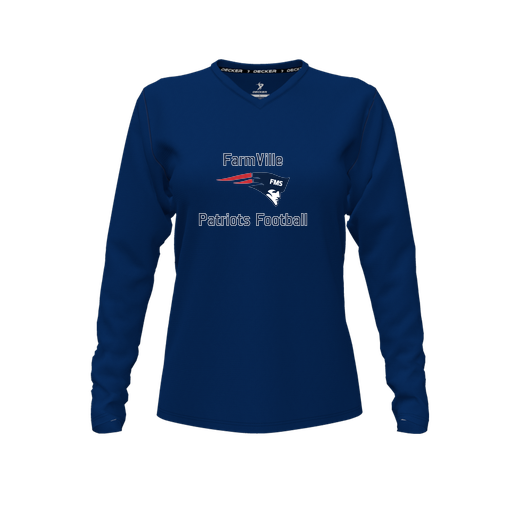 [CUS-DFW-TEES-PER-VNK-LSL-NVY-FYXS-LOGO1] Decker Performance T-Shirt (Female Youth XS, Navy, V Neck, Logo 1, Long Sleeve)