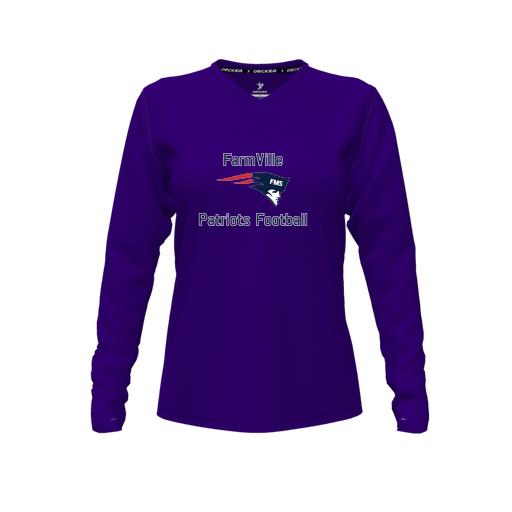 [CUS-DFW-TEES-PER-VNK-LSL-PUR-FYXS-LOGO1] Decker Performance T-Shirt (Female Youth XS, Purple, V Neck, Logo 1, Long Sleeve)